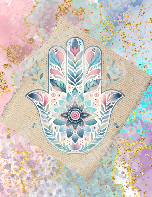 pastel hamsa on parchment