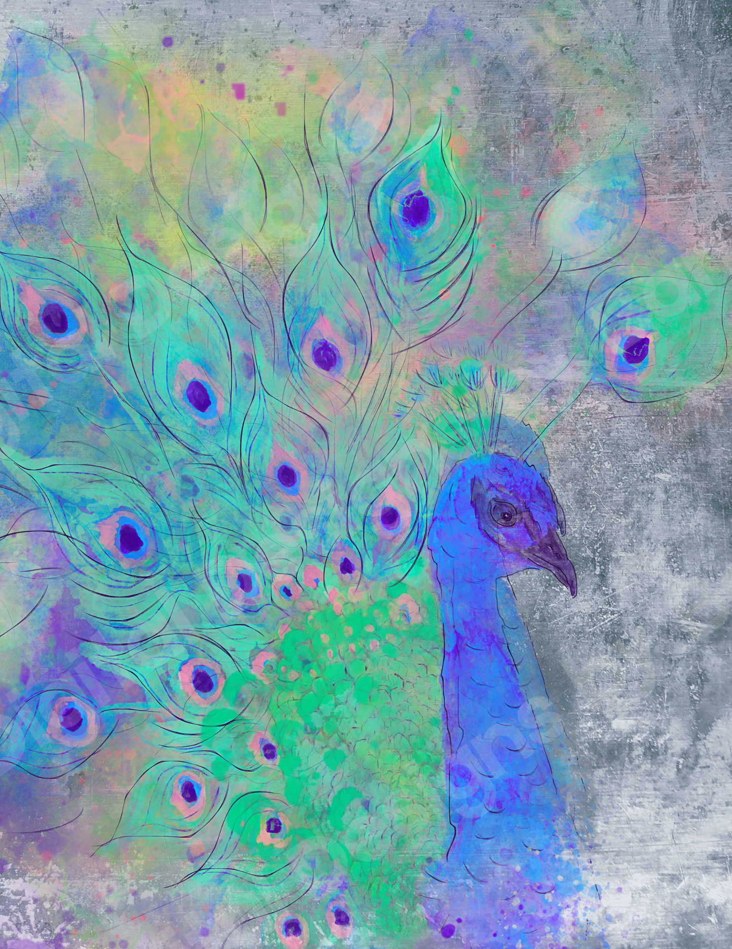 Peacock Blues – Abstract Peacock Wall Art, Teal and Violet Feathers Print, Elegant Modern Bird Decor