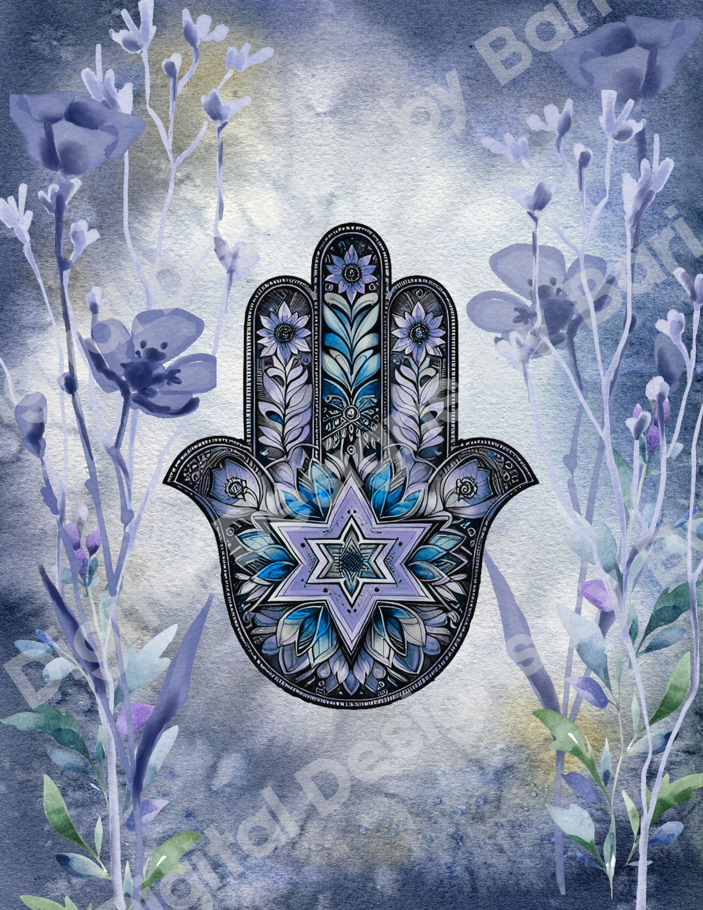 blue blooms hamsa