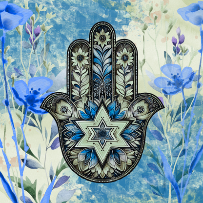 Blue/Sage Florals Hamsa Magnet