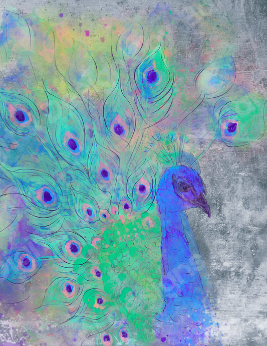 Peacock Blues – Abstract Peacock Wall Art, Teal and Violet Feathers Print, Elegant Modern Bird Decor