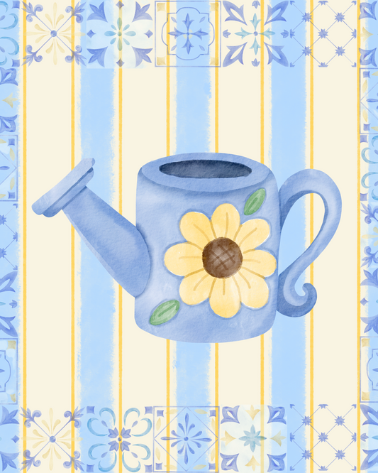 Water the Garden – Watering Can Floral Print, Country Garden Wall Art